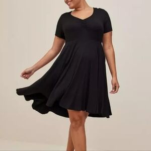 Torrid Mini Super Soft Cinch Front Skater Dress Black 2